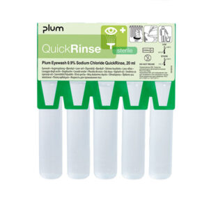 Plum QuickRinse Refillkort med 5 øyeskylleampuller – praktisk og hygienisk førstehjelpsløsning fra Plum Safety