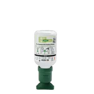 Plum Eyewash 200 ml flaske med ergonomisk eyecup – 0.9% steril natriumklorid for trygg og effektiv øyeskyll fra Plum Safety