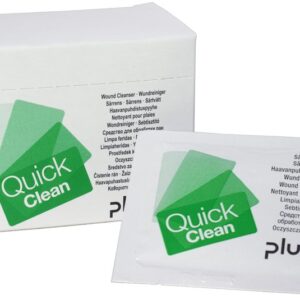 Plum QuickClean Box med 20 sterile wipes – praktiske og hygieniske servietter for rask sår- og hudrensing.