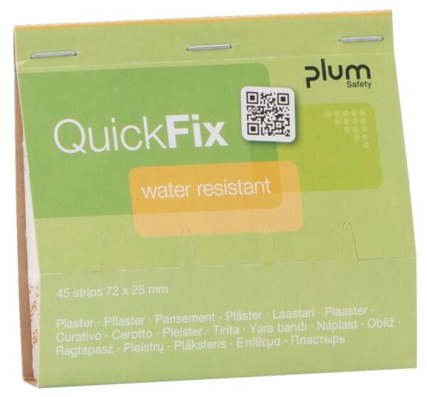 Plum QuickFix Refill med 45 vannavvisende plaster – trygg og komfortabel beskyttelse av små sår.
