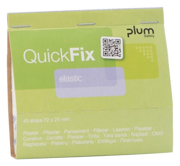 Plum QuickFix Refill med 45 elastiske plaster – komfortabel og trygg beskyttelse av små sår.