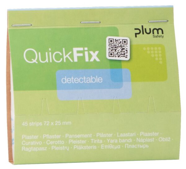 Plum QuickFix Refill med 45 detekterbare plaster – sikker og hygienisk beskyttelse av små sår.