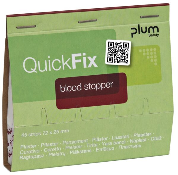 Plum QuickFix Refill med 45 Blood Stopper plaster – rask og trygg stans av mindre blødninger.