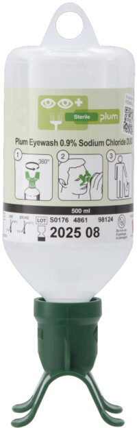 Plum Øyeskyll 500 ml DUO – ergonomisk løsning for rask og effektiv skylling av begge øyne samtidig.