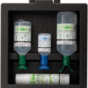 Plum iBox 3 komplett stasjon – med pH Nøytral, natriumklorid og sårspray for rask førstehjelp ved både kjemiske og mekaniske skader.