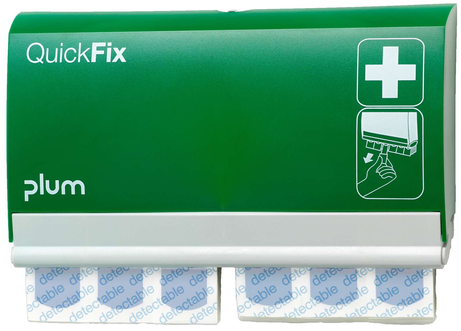 Plum QuickFix Detectable dispenser med detekterbare blå plaster for næringsmiddelindustri.